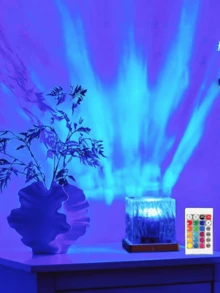 1pc 16-Color Water Wave Northern Lights Night Light, Square Projection Lamp, Touch/Remote Control, USB Powered, Home Decor Northern Lights Ambiance Light, Room Decoration, Holiday & Christmas Gift - Multicolor - View 3