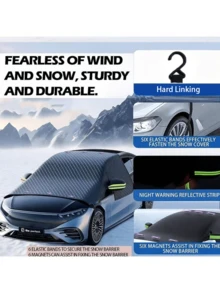 四季通用汽车防雪罩 - 多层防霜、遮阳、挡风玻璃保护罩，适用于轿车、卡车、SUV - 适用于大多数车辆，冬季车辆保护，时尚车罩，耐用冬季车罩，大尺寸磁性防霜罩，侧窗防霜罩，牛津布材质 - 高强度，- 安装简便，适合海滩、夏季、度假、旅行、外出、家居等场合。 - 黑色 - 查看 9