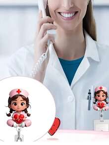 2D Flat Acrylic Nurse Girl ID Card Holder - Retractable Badge Reel, Durable Tag Suitable For Medical Students And Nurses - Durable PMMA Material Workplace Identification Badge Holder | Interesting Design | Durable Acrylic Nurse Accessory Back To School Teacher Gift - Multicolor - View 4