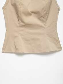 DEEKA 春夏新款女装欧美风简约修身纽扣装饰弹力上衣，纽扣可解开 - 卡其色 - 查看 9