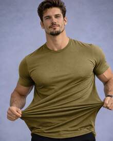 Tech Modal T-Shirt 92% Elastane 8% Modal Plain Anti-Odor Shirt For Men - Màu xanh Ô liu - Xem 4