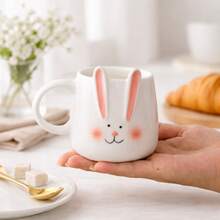 1pc Ceramic Rabbit Shaped Mug | Cute Cartoon Coffee/Tea Cup, Adorable Animal Gift For Girls And Kids - Pink - View 9