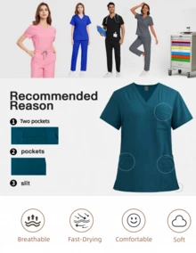 Repeat Customer Favorite! Breathable, Moisture-Wicking Scrubs For Women, Dynamic Fit & Quick-Drying Fabric,Multiple Pockets, Fade Proof, Suitable For All Seasons - Màu xanh lam - Xem 7