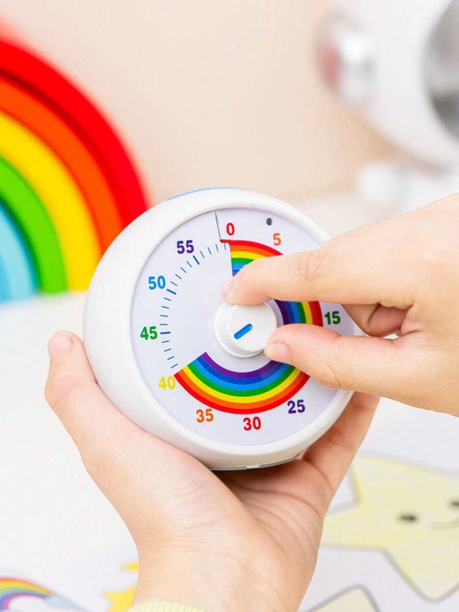 60分钟可视计时器，适用于儿童、教室、办公室、厨房、桌面，是一款儿童时间管理工具，静音运行，番茄钟计时器，彩虹图案