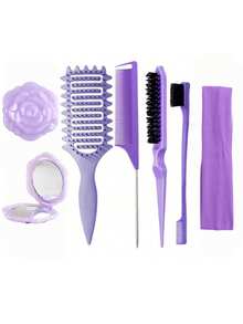 2/4/5/6/11/12pcs Women's Hair Styling Brush Set (New Upgraded Curling Brush, 9-Row Nylon Cushion Styling Brush, Volumizing Brush, Tail Comb, Edge Brush, Spray Bottle, 4pcs Duck Clip, Flower Hair Clip, Hair Styling Brush Set), Curling Brush - Multicolor - View 3