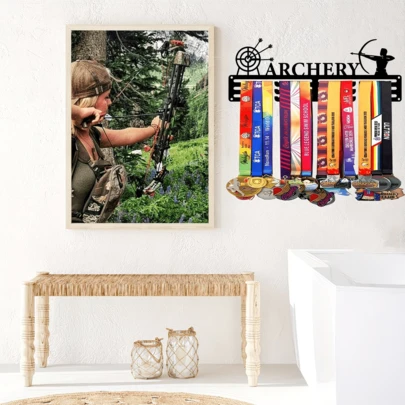 1件金属射击奖牌展示架，射箭运动员奖牌架，奖牌悬挂装饰，客厅卧室墙面装饰，户外门廊装饰，礼品，金属艺术品