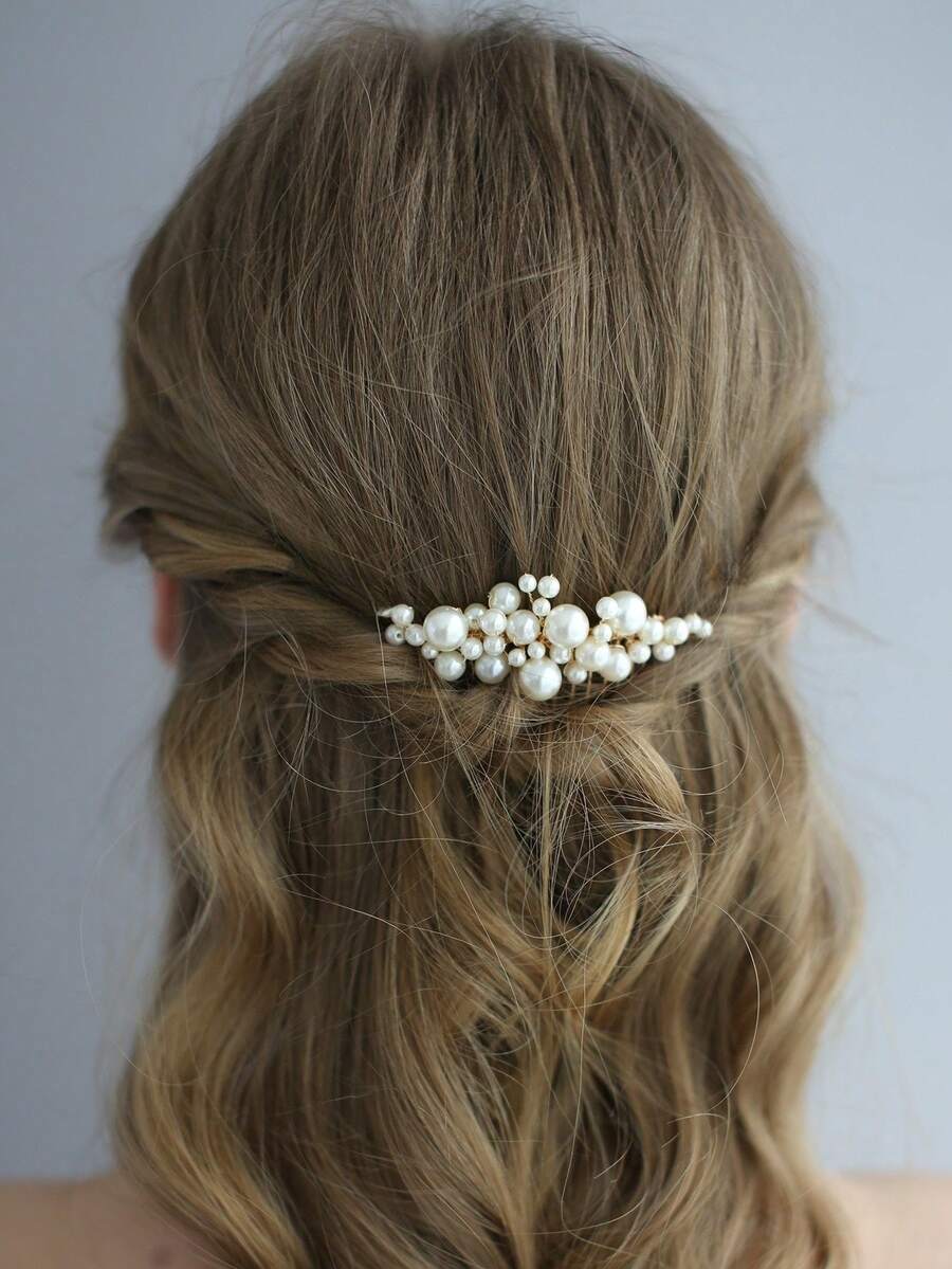 1 pièce Peigne à cheveux de mariée minimaliste en faux perles pour femmes, convient pour le port quotidien et les occasions de mariage, été, plage - Doré - Voir 1