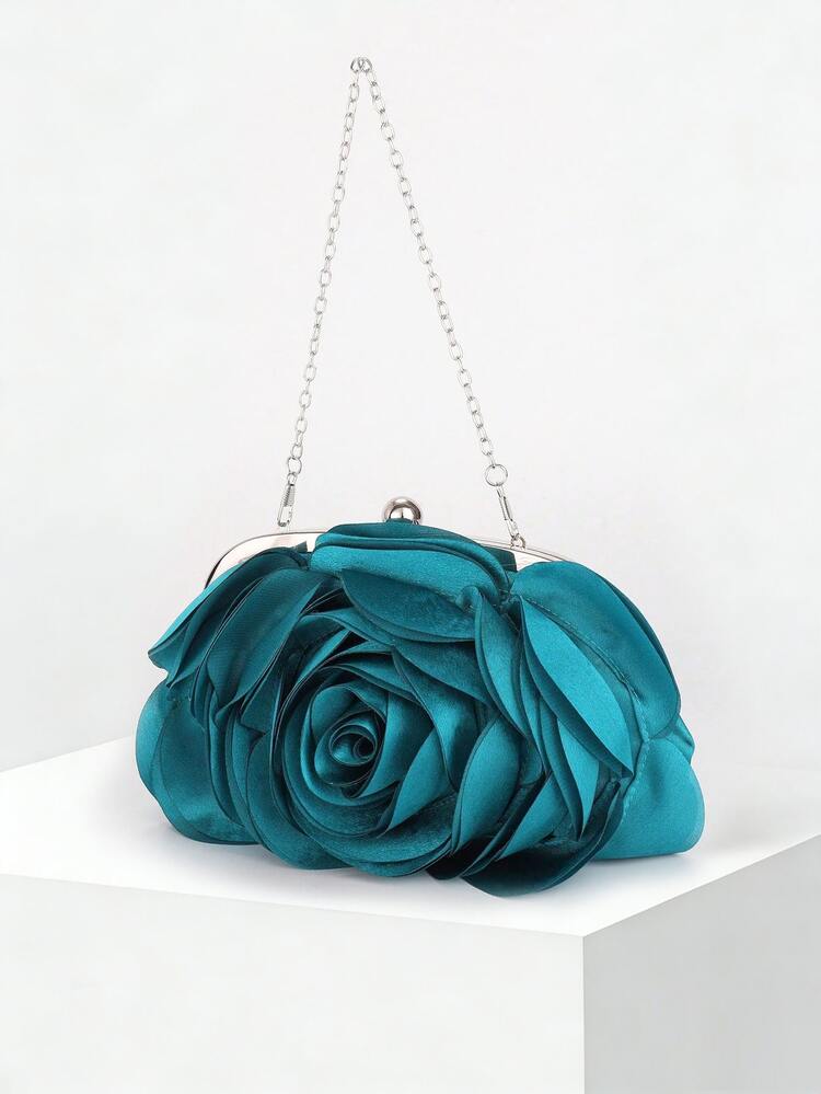 Floral Evening Bag, Bridal Handbag, Formal Clutch Purse For Wedding Party, Women Formal Clutch Wallet - Navy Blue - View 10