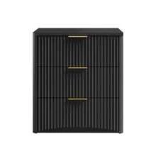 Classic Bedside Table With Three Spacious Drawers – Unique Grooved Design, High-Quality Metal Handles And Silent Drawer Slides – Sturdy Base – Black - Black - View 5