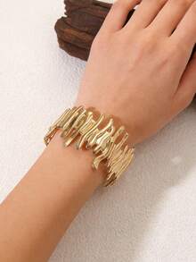 VceTd Bộ 2/3 vòng tay bằng thép không gỉ thời trang, có họa tiết rỗng/kim loại lỏng/hình lá, thích hợp cho phụ nữ đeo khi đi nghỉ mát ở bãi biển hoặc trong những dịp thường ngày. - Vàng - Xem 6