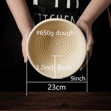 9英寸圆形藤编发酵篮套装，包含带布衬的藤编面包篮、面团刮刀、面团打蛋器、面包刀以及其他面包烘焙工具。藤编发酵篮+工具套装，适用于家庭自制酸面包发酵。 - 杏色 - 查看 14