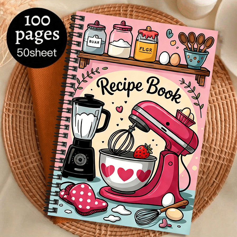 1 pièce Cahier de recettes à spirale A5 - 50 feuilles 100 pages, reliure à double fil, pages intérieures de recettes, convient pour la cuisine à la maison et les cadeaux de chef, langue anglaise, couverture en matériau papier, couverture souple, parfait pour les cuisiniers à la maison et les passionnés de cuisine, livre de recettes | Design intéressant | Couverture en papier, recette, livre de recettes espagnoles,