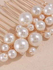 1 pièce Peigne à cheveux de mariée minimaliste en faux perles pour femmes, convient pour le port quotidien et les occasions de mariage, été, plage - Doré - Voir 4