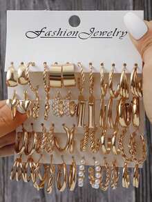 24 Pairs Minimalist Heart Shaped Hoop Earrings Set, Suitable For Women - A - View 1