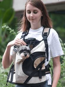 1个宠物猫狗前胸背带背包，可调节猫狗胸背袋，小型宠物旅行袋，解放双手/胸前背负/外向设计/透气网布/亲密互动/缓解焦虑/便携式宠物背包 - 彩色 - 查看 8