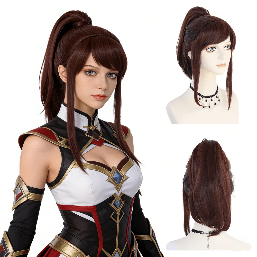 Fashionable Chestnut Brown Ponytail Wig, With Face-Framing Strands, Made Of Realistic Synthetic Material, Suitable For Casual And Office Wear - Coffee Brown - View 1