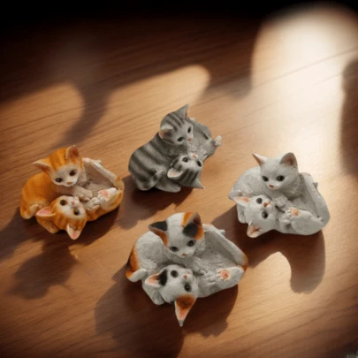 A Pure Cat Statue Made Of Resin, Perfect For Fairy Garden Decor. Its Adorable And Lively Design Featuring Two Cats Makes It An Excellent Holiday Gift