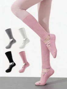 1/4 Pair Early Spring Yoga Ballet Socks With Silicone Non-Slip Bottom, Knee-High - Multicolor - View 1