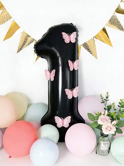 7pcs Numeric Foil Balloon Set, Black Number Balloons, Suitable For 11th, 12th And 21st Birthday Decoration, Boys, Babies And Girls Party Supplies, Black Party Decorations