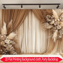 1 Stück Boho-Stil Blumen, Schilf und braunes Fenstervorhang Hintergrund Design Muster, Polyester Stoff Hochauflösender Muster, geeignet für Hochzeit, Garten, Festivalfeier, Heimdekoration und Fotohintergrund - A - Übersicht 5