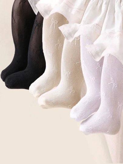 3 đôi quần tất mỏng nhẹ họa tiết nơ cho bé gái, ngọt ngào và thời trang, thoáng khí và thân thiện với da, chống xước, dễ thương và đa năng, mềm mại và thoải mái, màu trơn, phù hợp cho trường học, du lịch ngoài trời, tiệc sinh nhật và mặc hàng ngày.