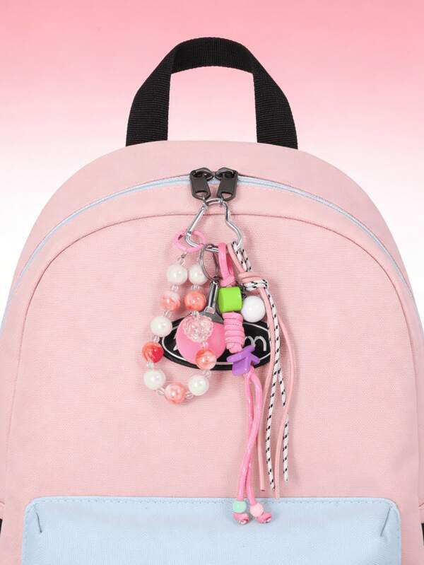 Dopamine Fashion Accessory Braided Rope Keychain With Letter Beads Ping Pong Charm Personalized Bag Hanging Gift