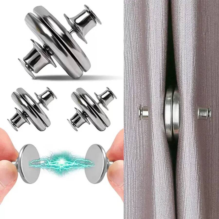 4/8 cặp kẹp rèm tròn màu bạc, khóa hút mạnh mẽ giúp cố định rèm, ngăn ánh sáng lọt vào, khóa kim loại có thể tháo rời, điều chỉnh độ rộng của dây buộc, giữ cho rèm cửa luôn đóng kín, thích hợp cho rèm cửa nhà, phòng ngủ, văn phòng và các loại rèm khác. - nhiều màu - Xem 1