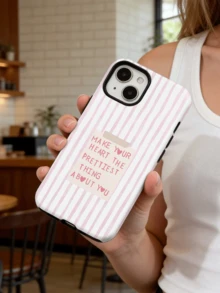 1个个性化粉色线条标语贴纸，时尚条纹图案加厚防震手机壳，兼容苹果11、12、XR、13、13 Pro、13 Pro Max、14、14 Pro、14 Pro Max、15、15 Pro、15 Plus、15 Pro Max、16、16 Pro、16 Plus、16 Pro Max、17 Air、17 Pro、17 Pro Max、Galaxy S25、Galaxy S25 Ultra、Galaxy S25 Plus、A55、A56、A35、A36、A17 - 彩色 - 查看 6