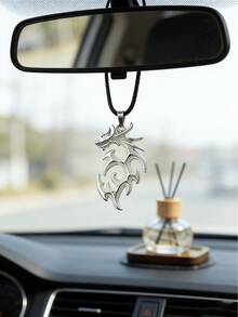 Adorno de coche con dragón iluminado de estilo elegante - Colgante de dragón de metal plateado con llamas, que irradia luz azul, naranja y verde; un accesorio de interior de coche audaz diseñado para conductores individualistas. - A - Ver 9