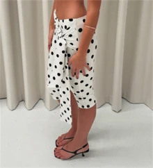 Women Polka Dot Skinny Capri Leggings Bow Tie Up Knee Length Capris Pants Sexy Stretchy Y2k Slim Fit Cropped Trousers - 白色 - 查看 3