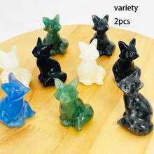 2 piezas de esculturas de cristal con diseños de flor, zorro, cabeza de dragón, hada, oso y gato, para colección, regalo y decoración del hogar. - Multicolor - Ver 16