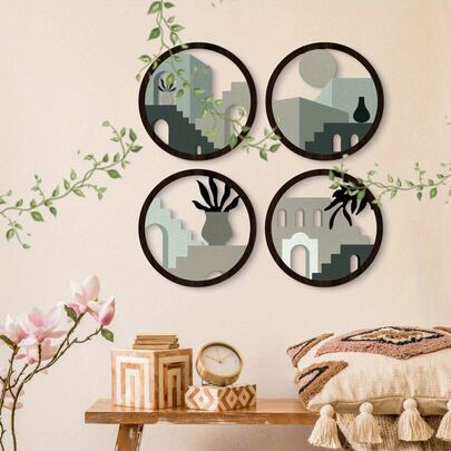 2D Plane - 1 Set. Bohemian Style Round Wooden Hanging Sign, Bohemian Mural Decoration For Home, Farm Living Room, Office, Cafe, Coffee Shop - Birthday, Wedding, Anniversary, Christmas, Thanksgiving, Travel Gift, Ideal Gift For Mural Decoration