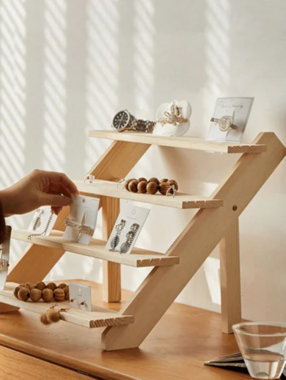 1 pièce Présentoir à bijoux en bois massif à plusieurs niveaux, présentoir à bijoux créatif, présentoir de bureau en bois massif, présentoir en forme d'échelle, présentoir à parfums, présentoir à tasses, présentoir à bijoux multifonction en forme d'échelle, présentoirs pour jouets, présentoirs pour plantes, rangement pour la maison, rangement pour le bureau, rangement pour le dortoir, cadeaux pour le Nouvel An, cadeaux pour la Saint-Valentin