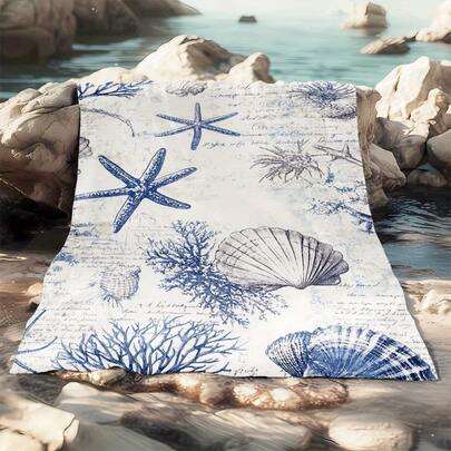 1件装星空贝壳图案沙滩垫 - 多功能，适合户外沙滩和露营。