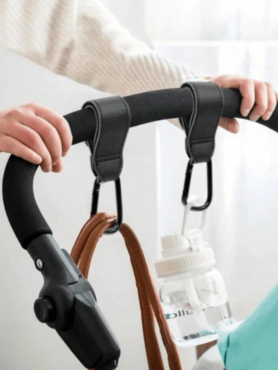 2 pièces Crochets de poussette pour bébé - Crochets multifonctionnels à boucle sans perçage, rotation à 360°, peuvent accrocher des sacs, des sacs à dos, crochets de poussette universels, conviennent pour les voitures, pratiques pour le shopping et les voyages - Cadeau parfait pour les parents