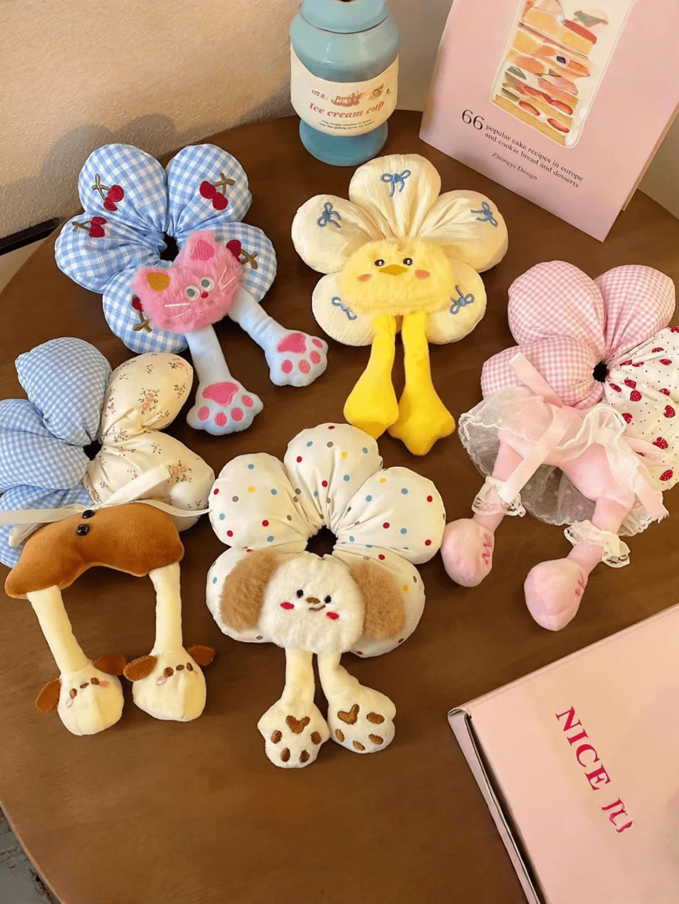 Cute Button Rabbit, Polka Dot, Sponge Flower Hair Scrunchies, Large Coil Scrunchies, Girl's Bun Holder Hair Ties, Hair Accessories Ponytail Holders Hair Elastics Hair Rubber Bands Hair Rope Elastic Hair Tie - Multicolor - View 1