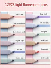 12pcs Soft Highlighter Pens - Slanted Tip Design, Smudge-Proof, Suitable For Journaling, Study And Office - Perfect Easter Gift, Student Gift, Back To School - 12 Color Schemes - View 5