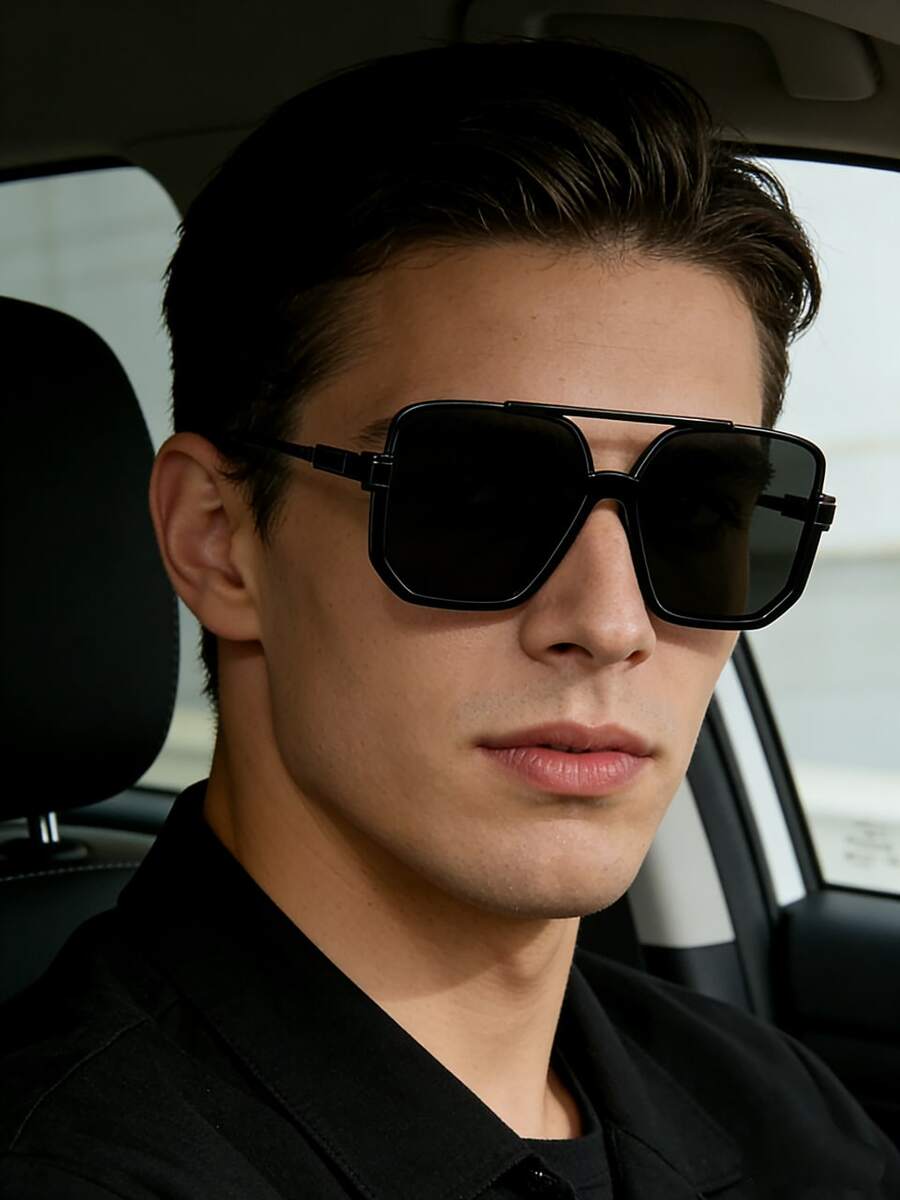 Kính mắt thời trang vuông cổ điển mới, gọng nhựa PC unisex, phù hợp cho chụp ảnh đường phố, lái xe, kỳ nghỉ, bãi biển, du lịch, phối đồ thời trang và sử dụng hàng ngày. - màu đen - Xem 1