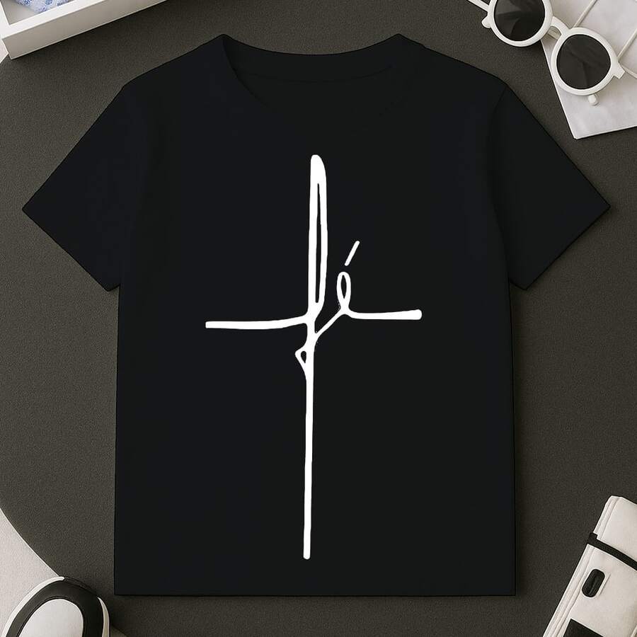 Printed T-Shirt With Faith Text, 100% Premium Cotton Men's, Sizes 2 To GG - 黑色 - 查看 1