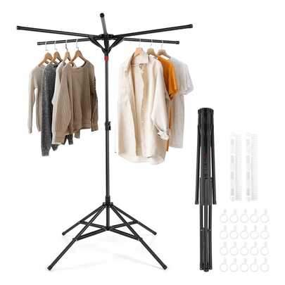 Tendedero De Ropa Trípode Portátil Plegable Y Retráctil Negro Acero Al Carbono 20 Kg Altura Ajustable 120-170 Cm 20 Perchas Resistentes Al Viento