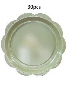 10pcs/20pcs/30pcsSage Green Flower Shaped Paper Plates - 2 Size (9inch/7inch) Disposable Dinner Plates For Birthday Party Baby-Shower Wedding Bridal Shower Boho Party Tableware Decorations Men Women - Mouse Green - View 10