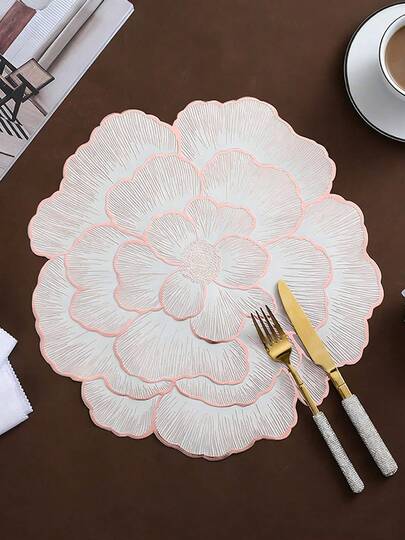 1-120个金色花朵造型PVC餐垫，可水洗，易清洁，擦拭干净，防滑，节日婚礼派对餐桌装饰