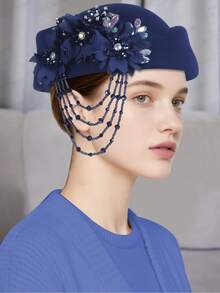 1pc Women's Solid Color Felt Hat, Women's Small Round Hat, Derby Hat, Elegant Floral Decorated Ladies Tea Party Hat, Retro Beret, Fashionable Rhinestone Embellished Soft Felt Hat, Suitable For Cosplay, Wedding Parties And Other Occasions, An Excellent Gift For Women Bonnet For Women,Summer,Beach - Other Colors for Style B - View 19