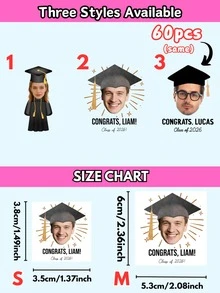 10/20/30/60张临时纹身贴纸，定制面部纹身贴纸，毕业纹身贴纸，毕业派对礼品，毕业派对，定制照片纹身贴纸，毕业临时纹身贴纸，2026届毕业生，情人节礼物，情侣照片，圣诞礼物，家居装饰，装饰品，个性化礼物，定制礼物 - 彩色 - 查看 22