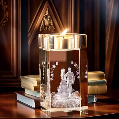 3D Crystal Candle Holder With Jesus Design - Sacred Cross And Sacred Heart Design, Suitable For Church, Home Decor And Spiritual Gifts