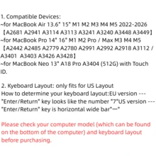 1件裝 黑粉色多國語言矽膠鍵盤保護膜 美式佈局 適用 MacBook Air 13.6" 15" 2021-2026 Pro 14" 16" Neo 13 A3404 附 Touch ID，鍵盤保護套－俄文 阿拉伯文 韓文 西班牙文 泰文 繁體中文 法文 波斯文 - ANSI 佈局(美版) - 查看 5