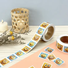 Cartoon Smiling Face Sticker Roll -500 Stickers Per Roll, Suitable For Water Bottles, Laptops, Skateboards, Birthday Party Souvenirs, And Classroom Rewards - CX-20 (500pcs) - View 3