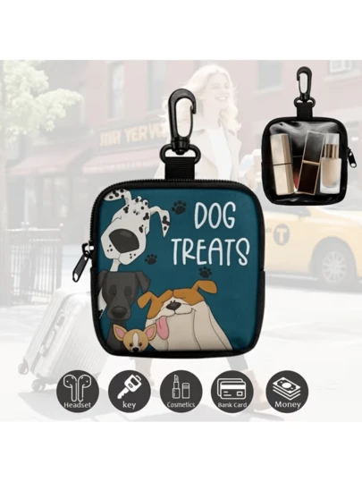 Ziplock Pet Treat Bag - Portable Polyester Fiber Dog Treat Pouch, Suitable For Outdoor Activities And Walking, Colorful Design, Single-Sided Printing, One Side Transparent, Essential Dog Walking Gear | Stylish Dog Accessories | Durable Ziplock Closure