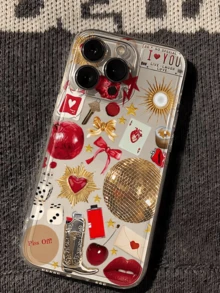 复古单件太空骰子发光球拼贴简约防震TPU手机壳，兼容 17、16、15、14、13、12、11 Pro Max、Air和系列 - 彩色 - 查看 2