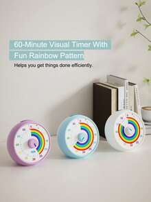 60分钟可视计时器，适用于儿童、教室、办公室、厨房、桌面，是一款儿童时间管理工具，静音运行，番茄钟计时器，彩虹图案 - 彩色 - 查看 3